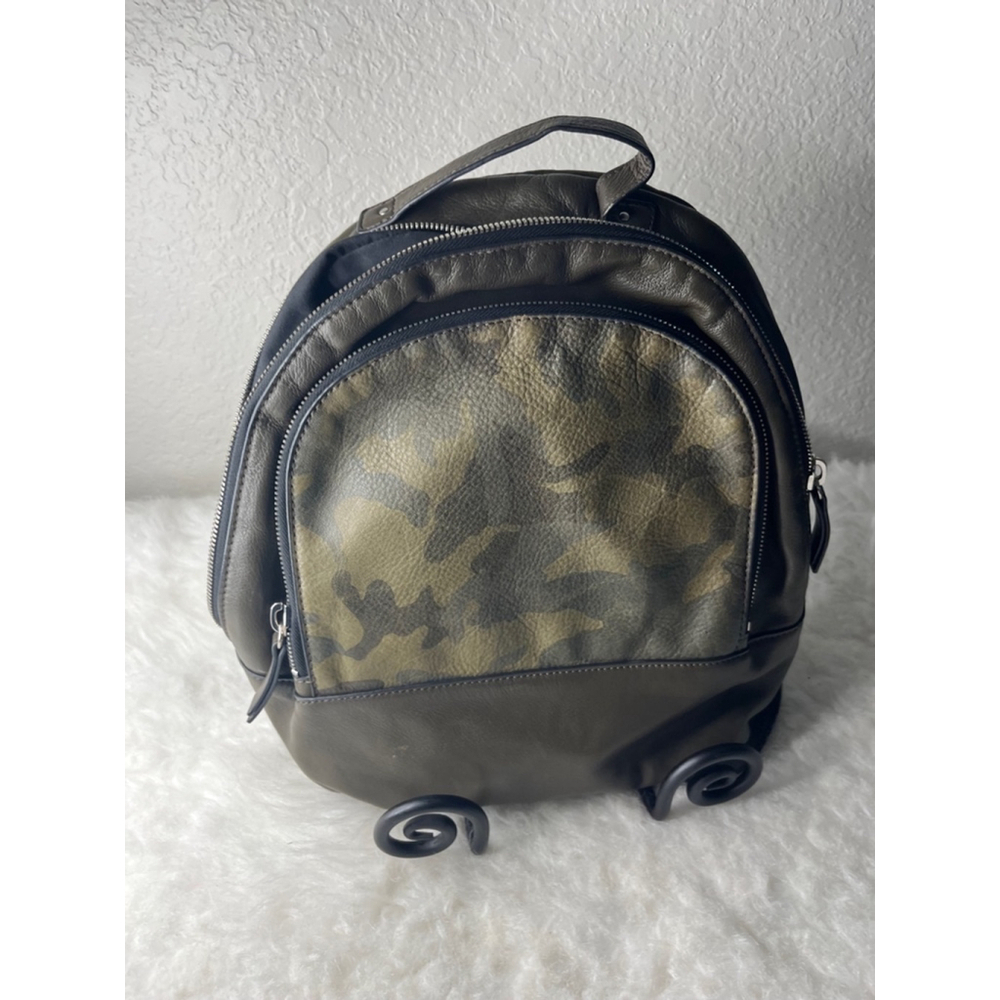 Margot Camo Print Leather Olive Green Backpack Purse